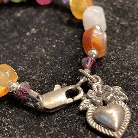 5.5” silver tone multi color beaded bracelet w/lobster clasp - Picture 5 of 7